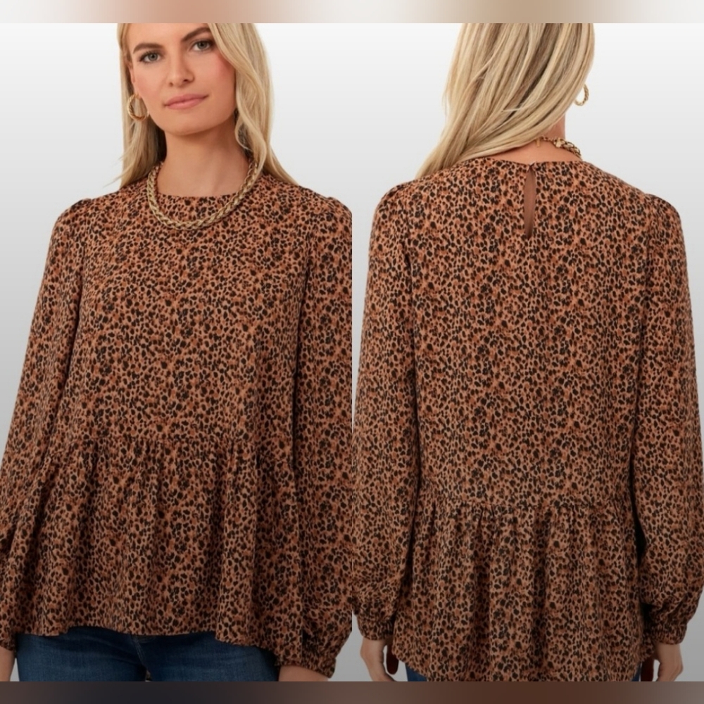 Tuckernuck Pomander Place Leopard Carlota Peplum Blouse Cheetah Preppy Womens M